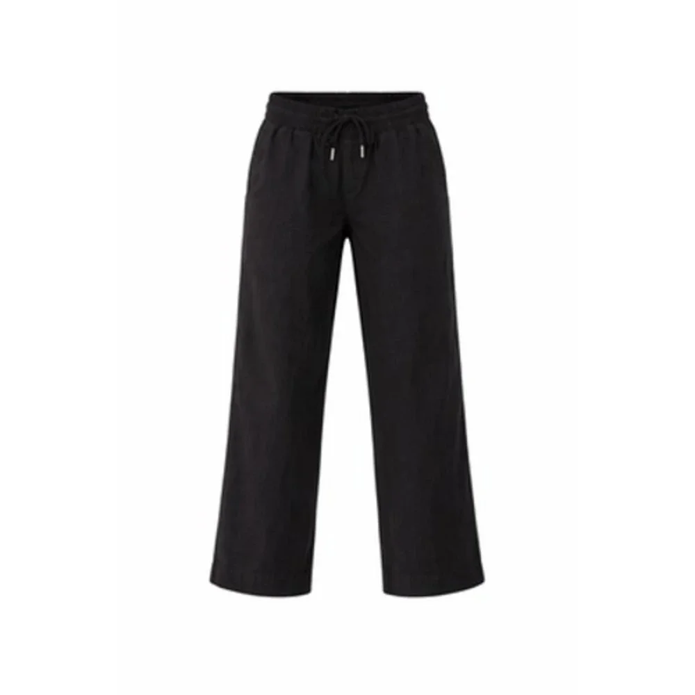 Quince Pants Womens Small Black Linen Cropped Wide Leg Drawstring Pull On